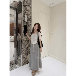 •𝙆𝙞𝙣𝙜𝙨𝙝𝙤𝙥𝙗𝙚𝙖𝙪𝙩𝙮•Set Váy Cotton 3Món Ghi QC