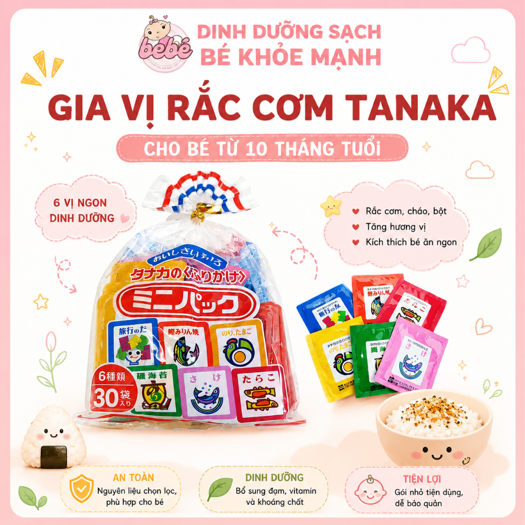 Gia vị rắc cơm cháo cho bé từ 10M+ Nội địa Nhật Bản Tanaka Furi túi 30 gói 6 vị