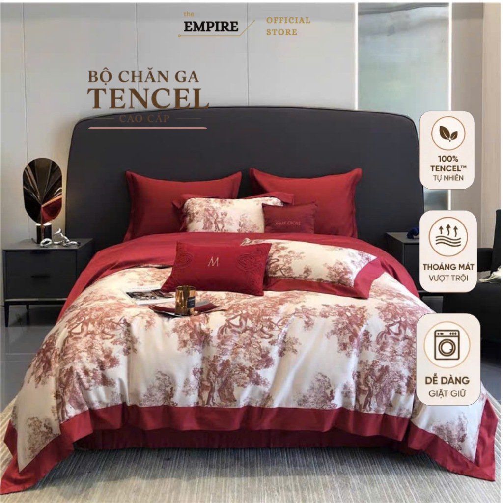 bộ chăn ga gối nệm đệm 5 món Empire Tencel lụa 80s chăn chần bông cao cấp - Empire Bedding & Decor