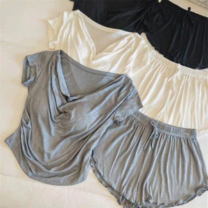 Bộ đồ ngủ nữ kiểu Hàn Quốc siêu mềm mại làm từ chất liệu cotton modal thích hợp mặc ở nhà, bộ đồ ngủ mùa hè.