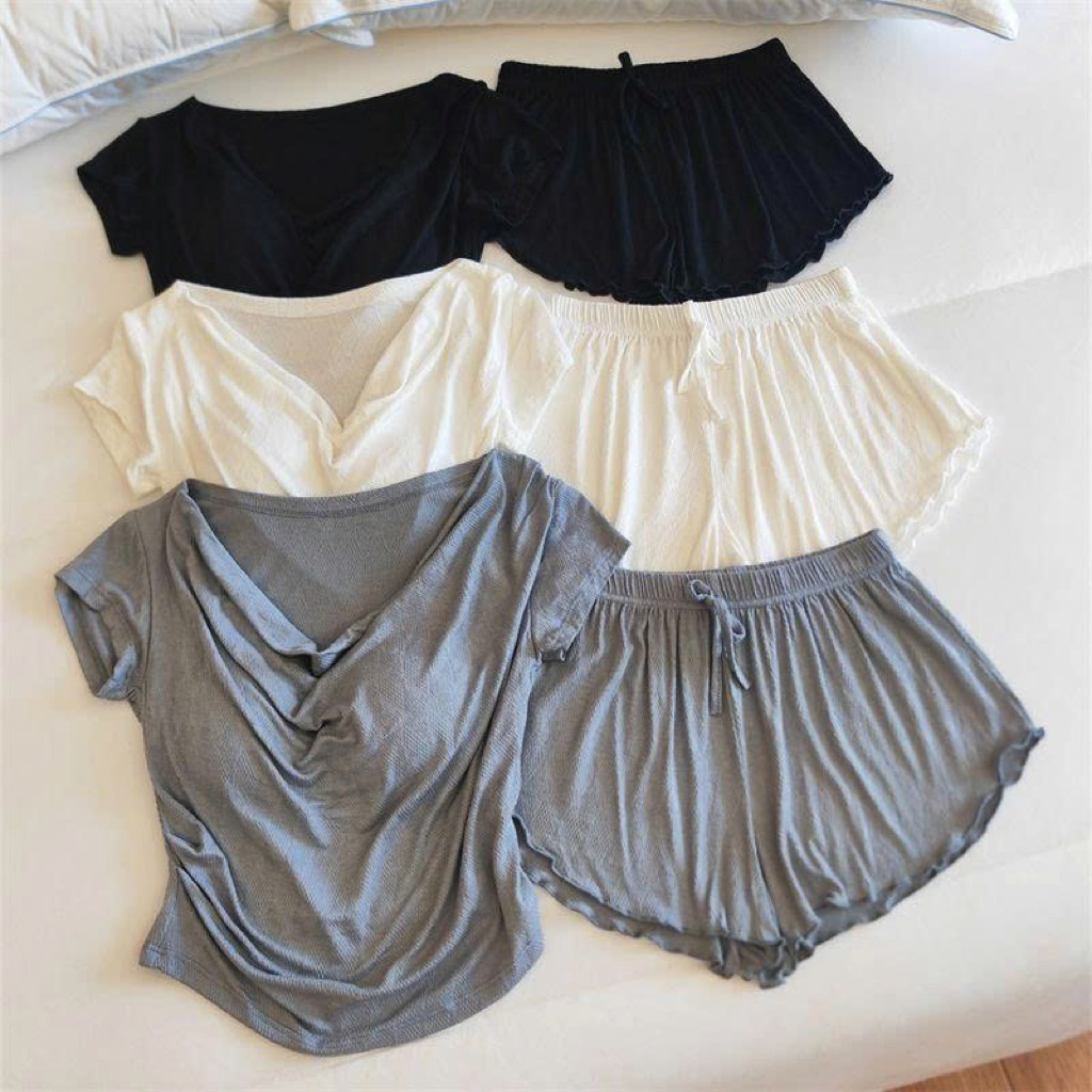 Bộ đồ ngủ nữ kiểu Hàn Quốc siêu mềm mại làm từ chất liệu cotton modal thích hợp mặc ở nhà, bộ đồ ngủ mùa hè.