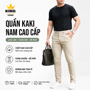 Quần Dài Kaki side tab Nam Cao Cấp KINGFASHION Bản Lưng Thun Điều Chỉnh Độ Rộng, Form Slim Basic