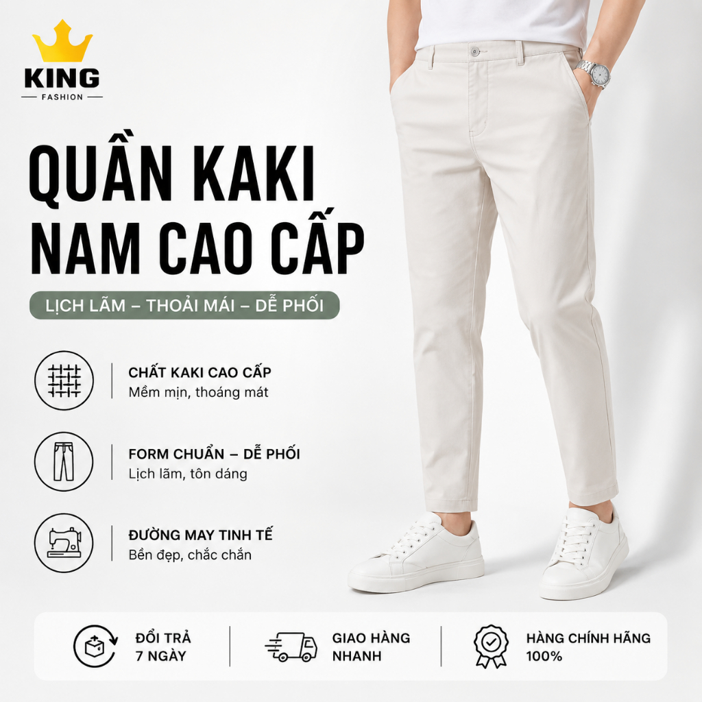 Quần dài KAKI Nam Lưng Thun SIDETAB Điều chỉnh độ rộng eo 4-6cm, phù hợp mọi vóc dáng KK-QDST
