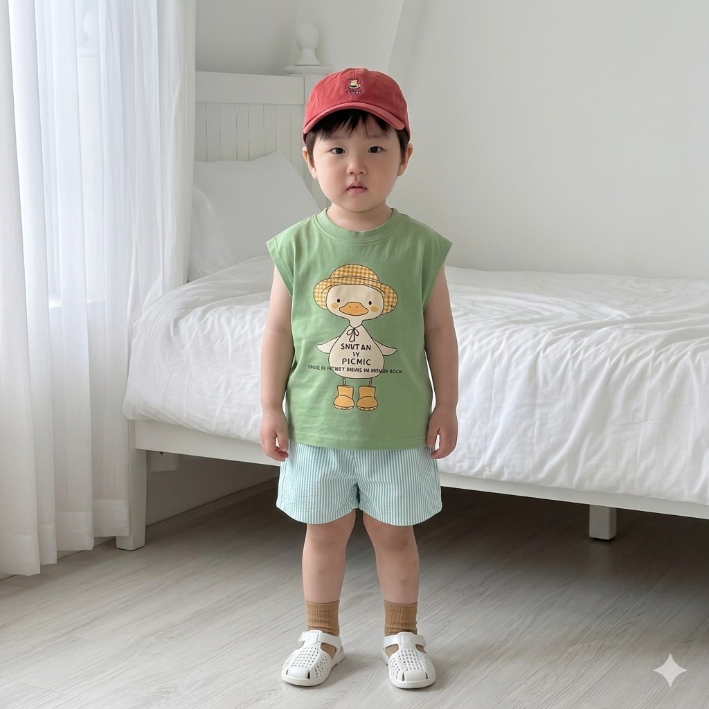 (Hàng Đẹp)Bộ quần áo cộc tay mùa hè hình thú ngộ nghĩnh, cotton mềm mát, phong cách Hàn Quốc 8-21kg