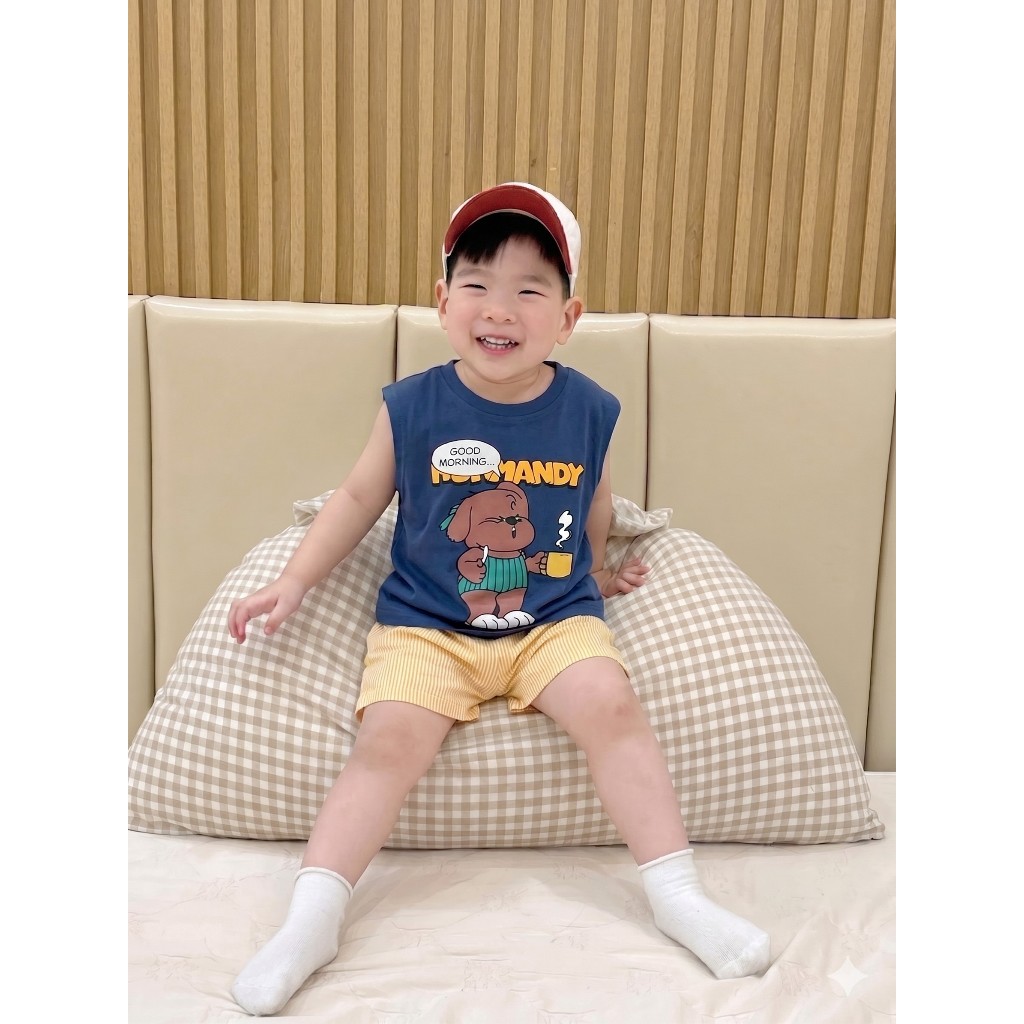 (Hàng Đẹp)Bộ quần áo cộc tay mùa hè hình thú ngộ nghĩnh, cotton mềm mát, phong cách Hàn Quốc 8-21kg