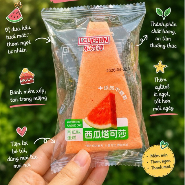 (400gram) Bánh bông Lan Cuộn nhân kem dưa hấu Mini Đài Loan, dưa hấu, salad, chà bông