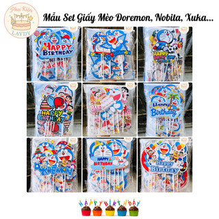 Bịch 10 set giấy hình cắm Đoremon trang trí bánh kem, bánh sinh nhật