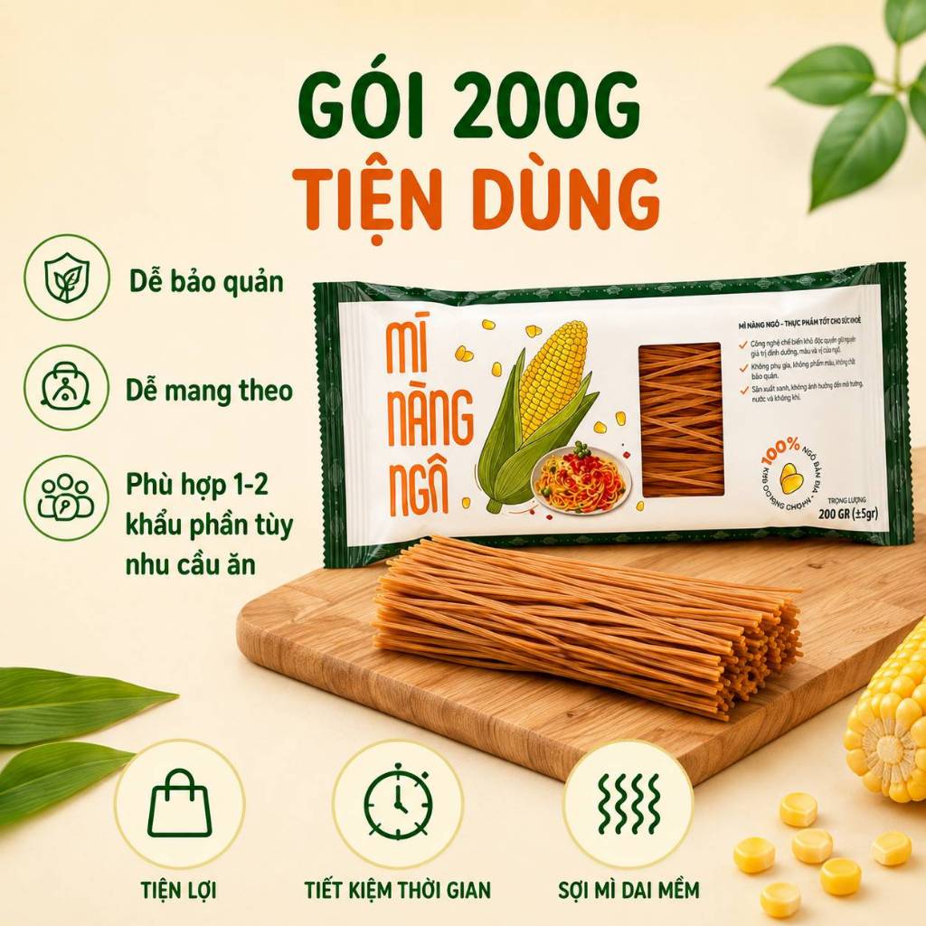 Combo 3 gói Mì Nàng Ngô Hữu Cơ 200g – Mì Ngô Healthy Giàu Chất Xơ, Phù Hợp Ăn Kiêng Eat Clean