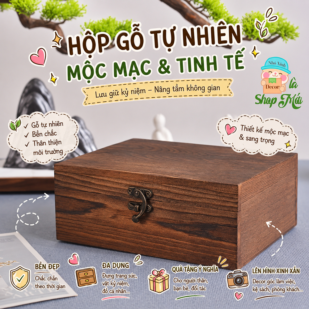 Hộp gỗ đựng trang sức, đựng đồ phụ kiện đa năng để bàn màu nâu óc chó