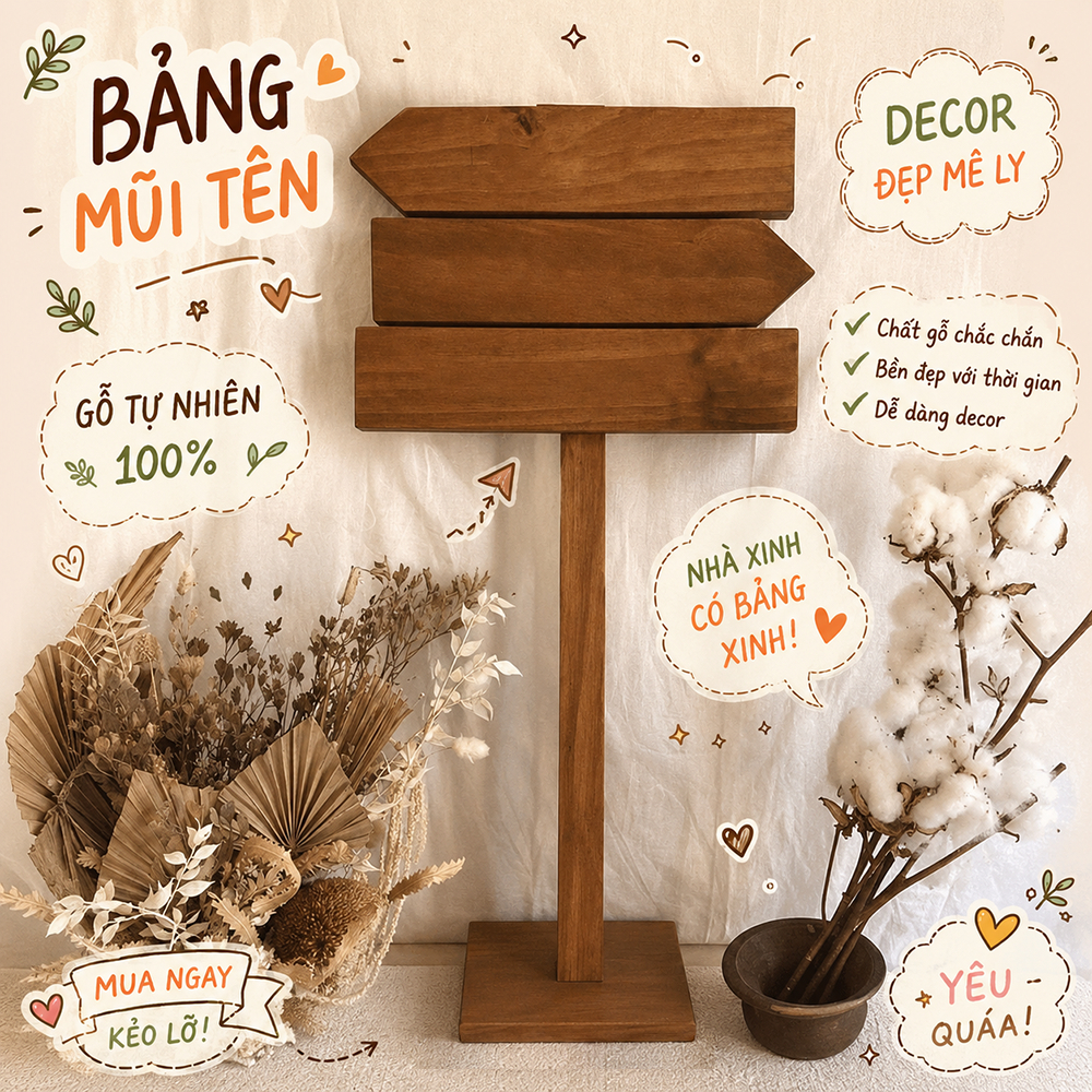 Bảng mũi tên chỉ dẫn bằng gỗ, bảng đen menu viết phấn đa năng [nhận làm theo yêu cầu]
