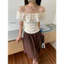 WGWE | Áo trễ vai phối voan bèo chấm bi nữ tính – W9691#