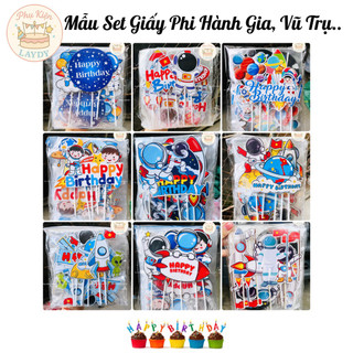 Bịch 10 Set giấy hình cắm phi hành gia mẫu mới, vũ trụ- phụ kiện trang trí bánh sinh nhật, bánh kem