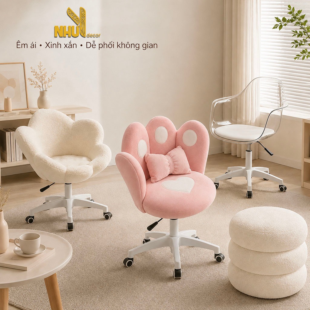 Ghế xoay tiểu thư và ghế xoay trong suốt 360 độ ngồi bàn trang điểm, quầy lễ tân, ngồi bàn học bàn làm việc