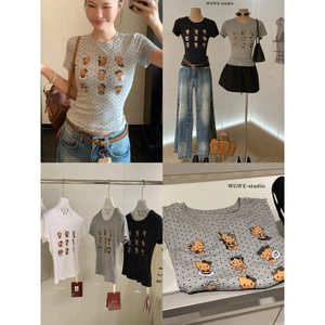 WGWE | Áo thun chấm bi in hình mèo kitty cute phong cách Mỹ – W9685#