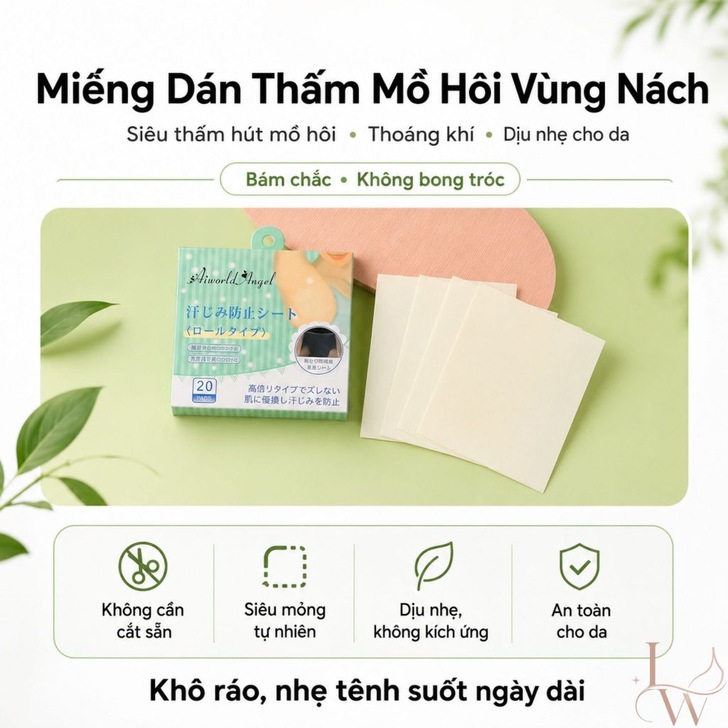 Miếng dán chống mồ hôi nách siêu mỏng, dán trực tiếp lên da, mỏng nhẹ, chống ướt áo, dùng hằng ngày