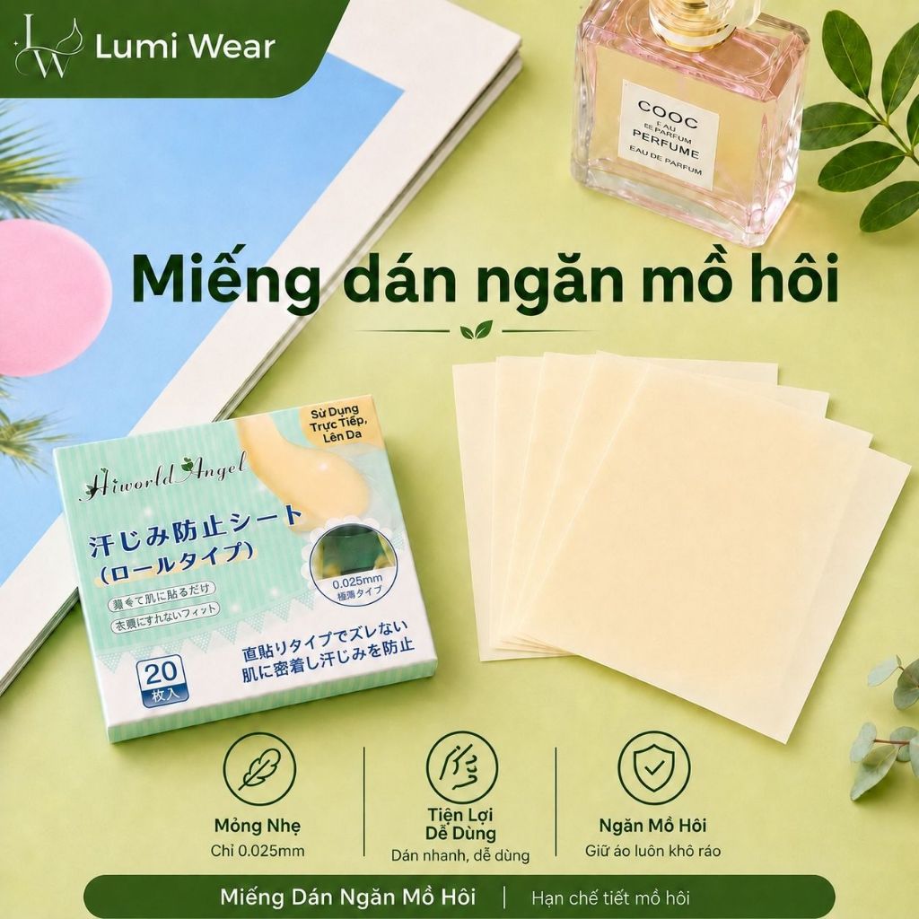 Miếng dán chống mồ hôi nách siêu mỏng, dán trực tiếp lên da, mỏng nhẹ, chống ướt áo, dùng hằng ngày