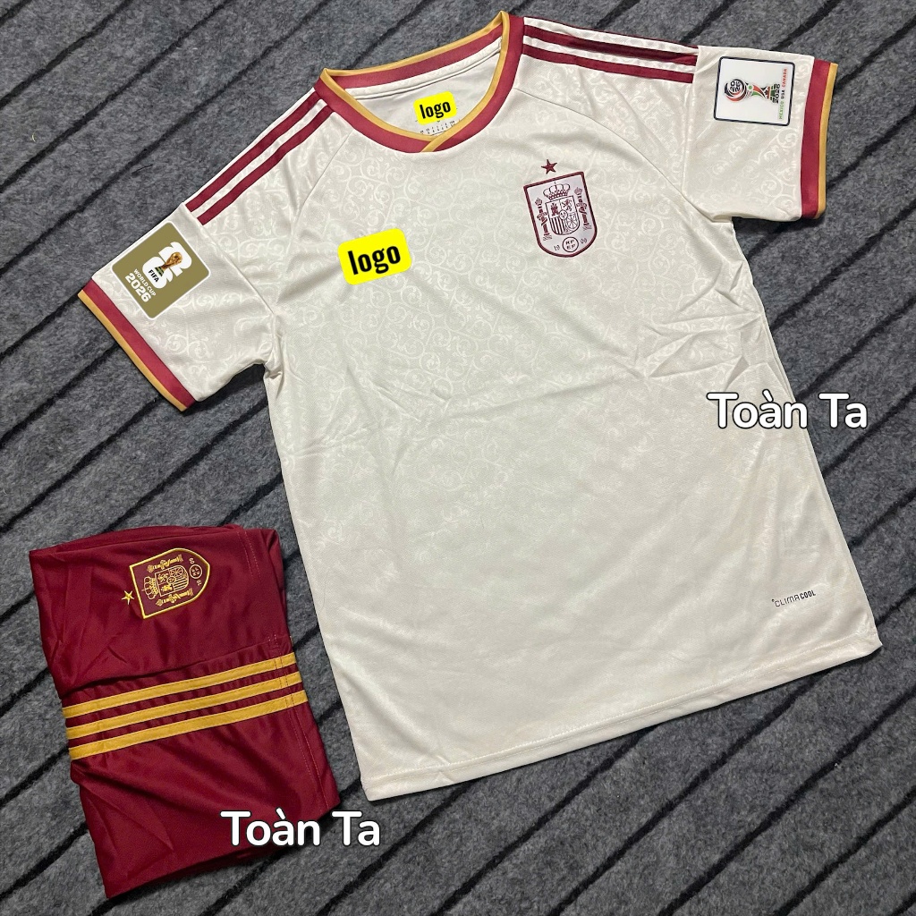 -Bộ Quần Áo Bóng Đá Đội Tuyển Tây Ban Nha Sân Khách WC 2026 - Vải Polyester Gai Thái Cao Cấp
