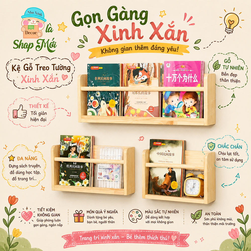 Giá sách treo tường, kệ sách treo tường, kệ trang trí treo tường đa năng