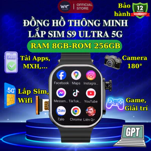 Đồng Hồ Thông Minh Lắp Sim S9 Ultra 5G, Nghe Gọi, Tải Ứng Dụng, Camera Xoay, Bảo Hành 12 Tháng