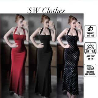 Đầm body cổ yếm thiết kế fom đuôi cá sẵn mút thun ladong mịn
