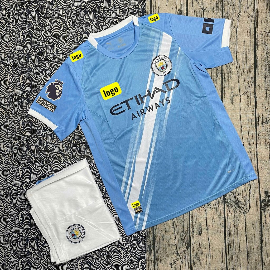 Bộ Quần Áo Bóng Đá Câu lạc bộ bóng đá Manchester City mùa giải 2024/2025 - Chuẩn Mẫu Thi Đấu- Vải Polyester Thái.