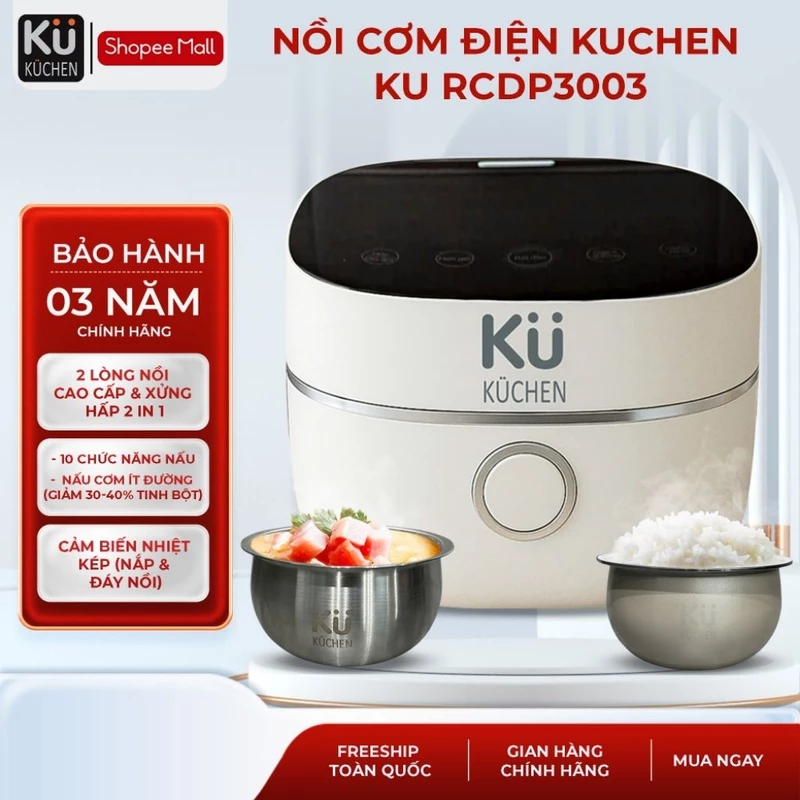 Nồi cơm điện KUCHEN KU RCDP3003 - 2 lòng nồi cao cấp - 10 chức năng I Bảo hành chính hãng 3 Năm — ảnh 1