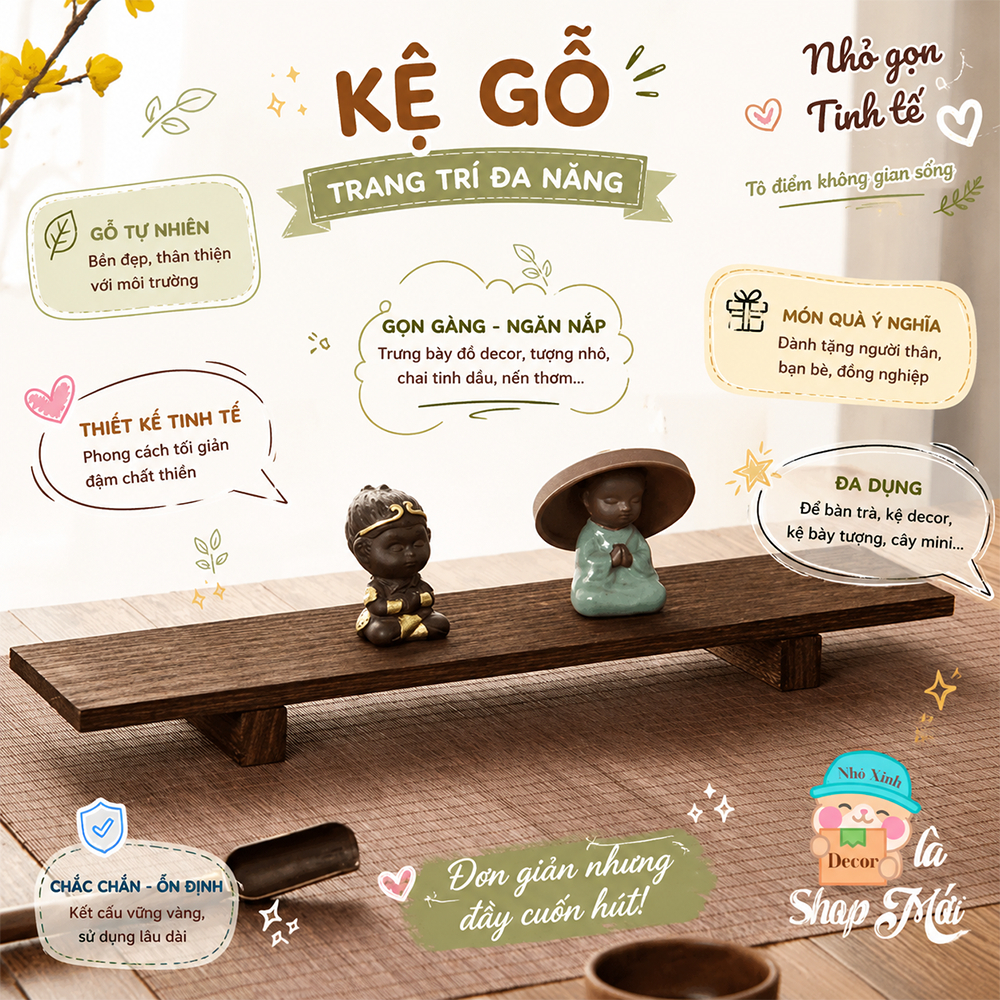 Kệ bàn trà, kệ trà decor trang trí phong cách trà đạo bằng gỗ