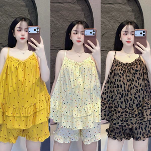 Set Bộ Tole Đùi Hai Dây Bèo Cổ Quần Viền Bèo - HN CLOSET