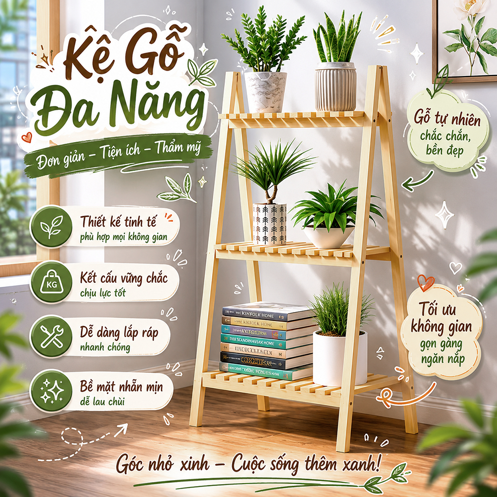 Kê chữ A 3 tầng đa năng, trang trí decor, kệ sách để sách, kệ để cây cảnh mini