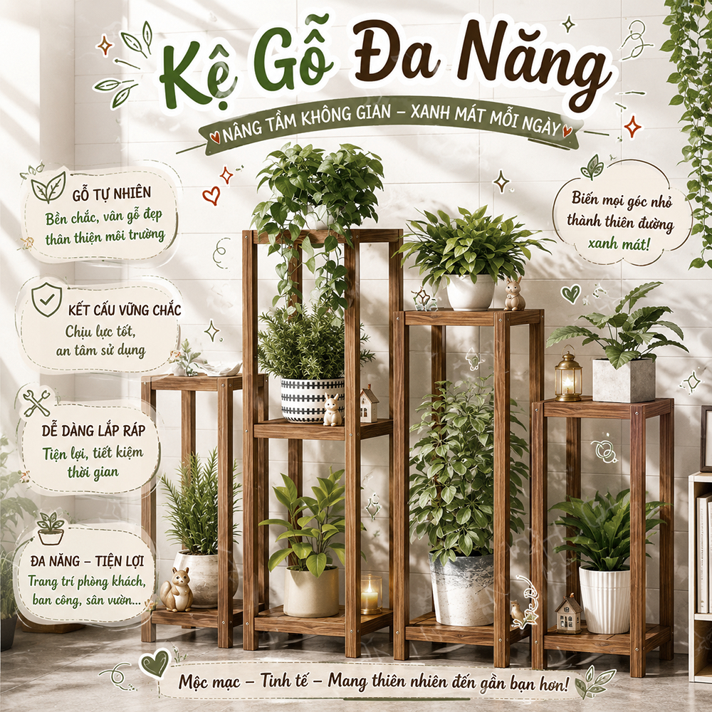 Kệ để chậu cây cảnh kệ sen đá, cây xương rồng. Kệ decor trang trí 1 tầng và 2 tầng