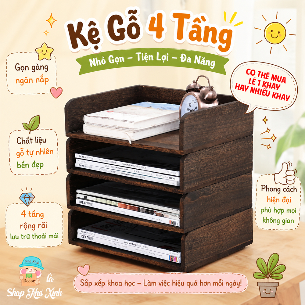 Kệ để hồ sơ, kệ để giấy tờ phụ kiện nhiều ngăn đa năng trên bàn làm việc giúp không gian gọn gàng, kệ sách mini