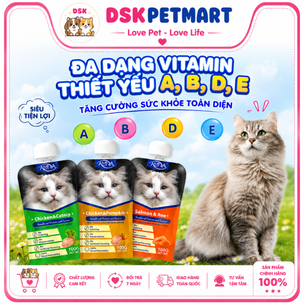 Súp Thưởng AMNA Nắp Vặn Dành Cho Mèo Mọi Lứa Tuổi - Bổ Sung Taurine & Omega-3 & Chất Xơ