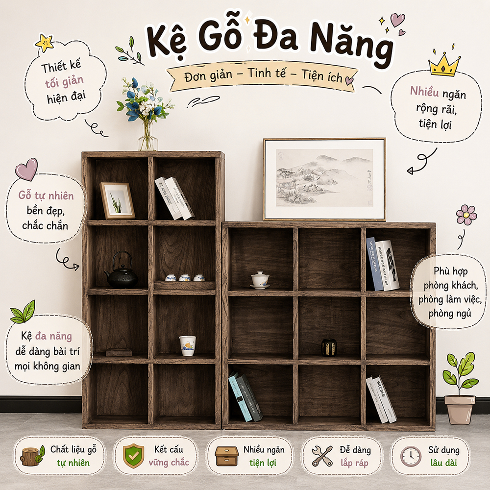 Kệ để tách trà bằng gỗ tự nhiên sơn màu óc chó, giá để trà để bàn kiểu cổ điển, giá treo tường, tủ đựng đồ đa năng,