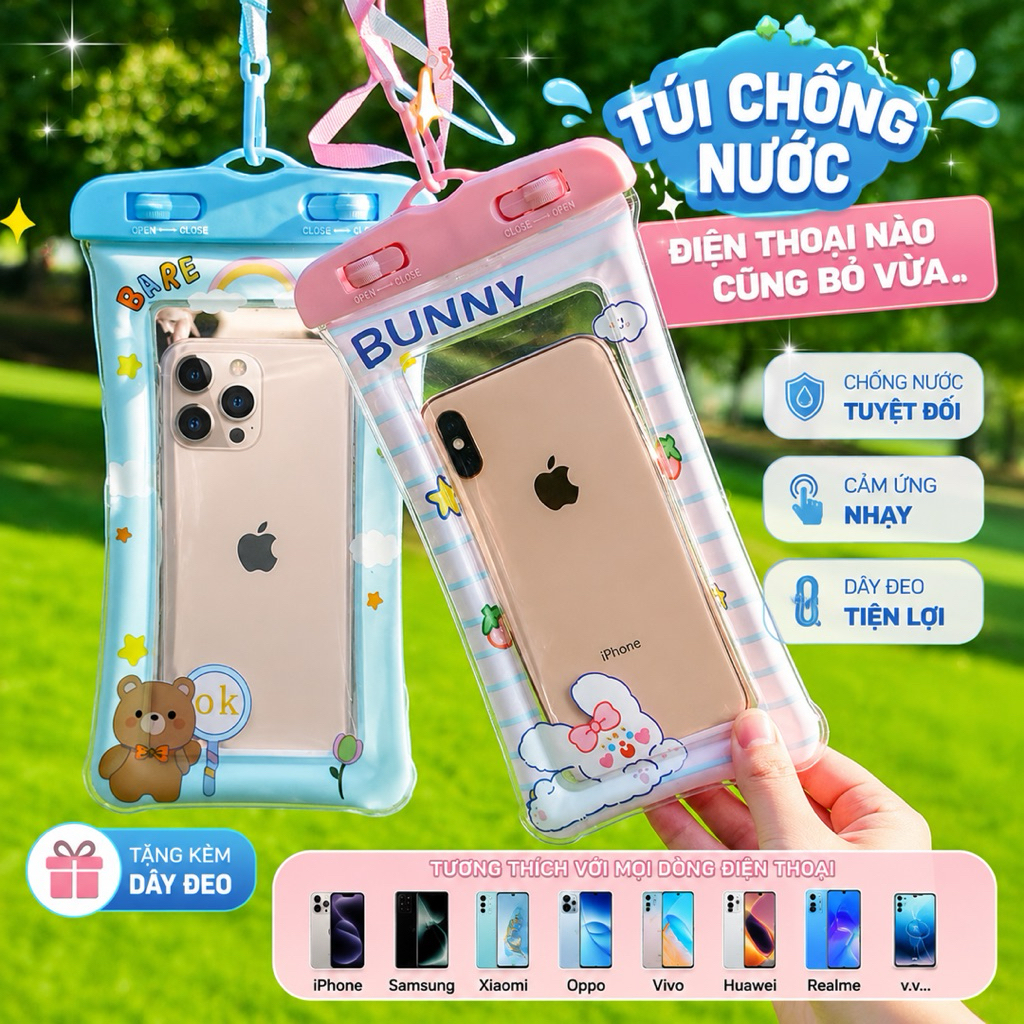 Túi Chống Nước Điện Thoại Đi Biển Cute Cảm Ứng Nhạy Kèm Dây Đeo Cổ Full Màn Hình