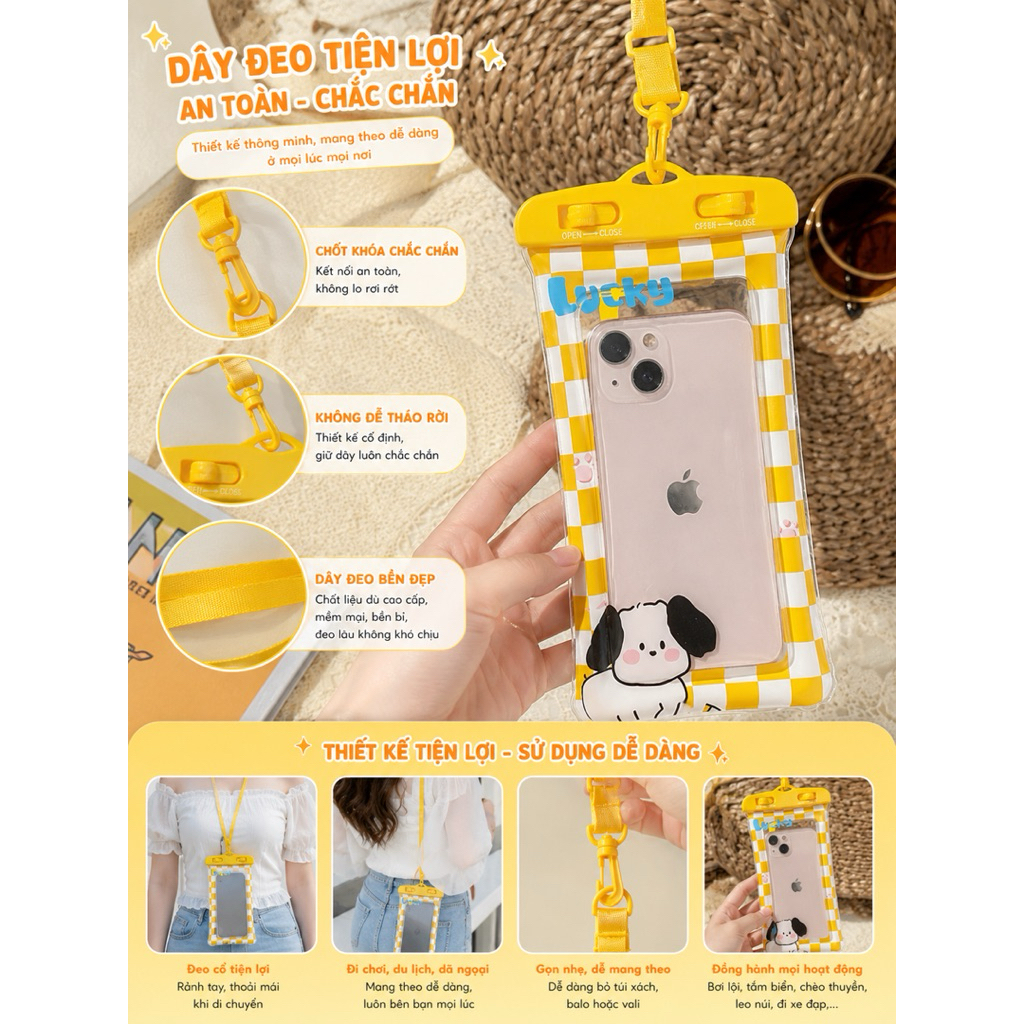 Túi Chống Nước Điện Thoại Đi Biển Cute Cảm Ứng Nhạy Kèm Dây Đeo Cổ Full Màn Hình