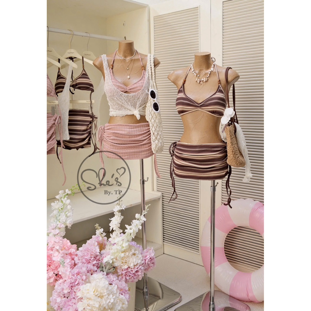 🤎 Set 3 món: bra mút + quần váy + balo ren
