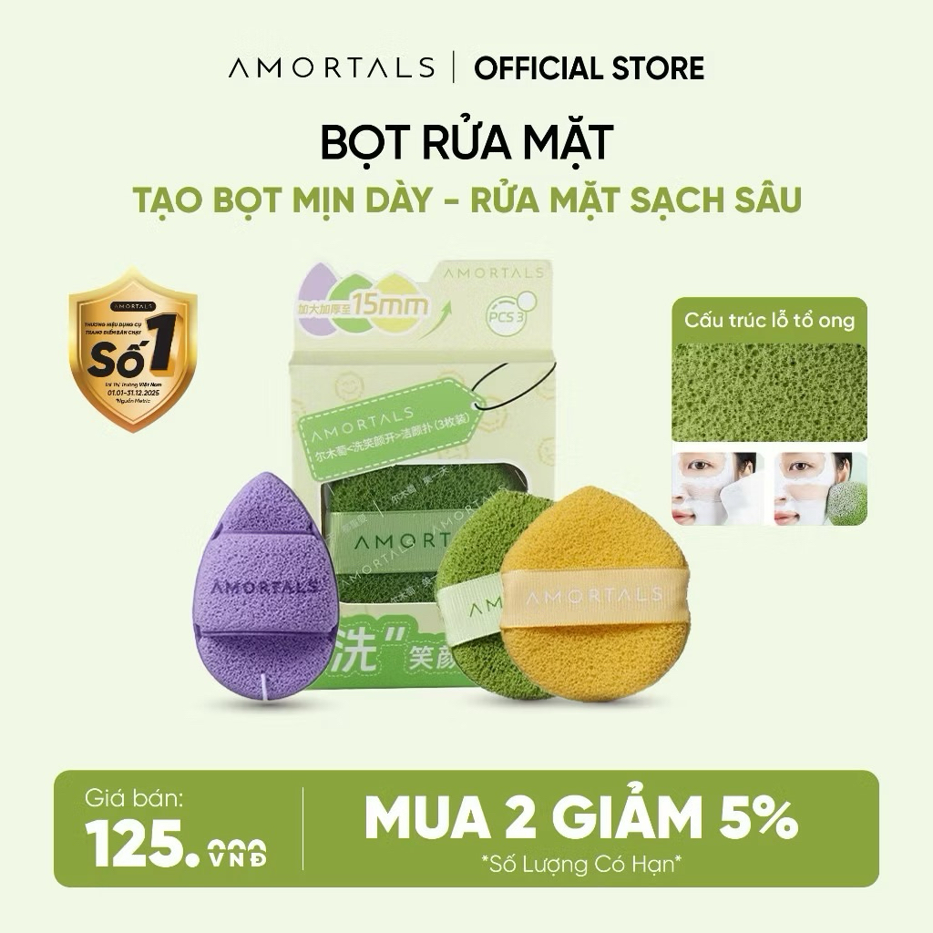 Bọt Mút Rửa Mặt Amortals Làm Sạch Sâu, Nở To Khi Gặp Nước, Dịu Nhẹ Cho Mọi Loại Da Bọt Biển Rửa Mặt hạn 2028 IS107
