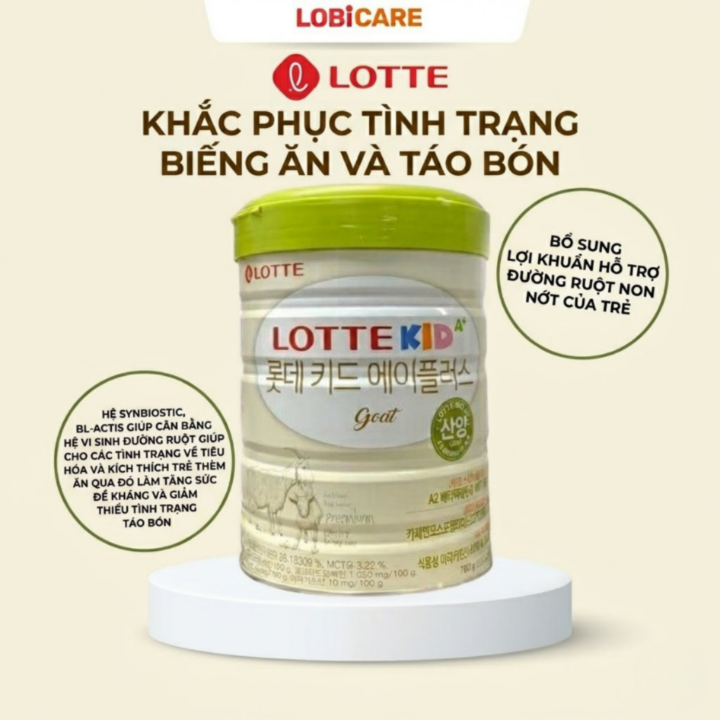 Sữa Dê Lotte Kid A+ Chính Hãng Lon 760G [ DATE T7/2027 ] – Giúp Bé Cao Lớn Khỏe Mạnh và Phát Triển Trí Não