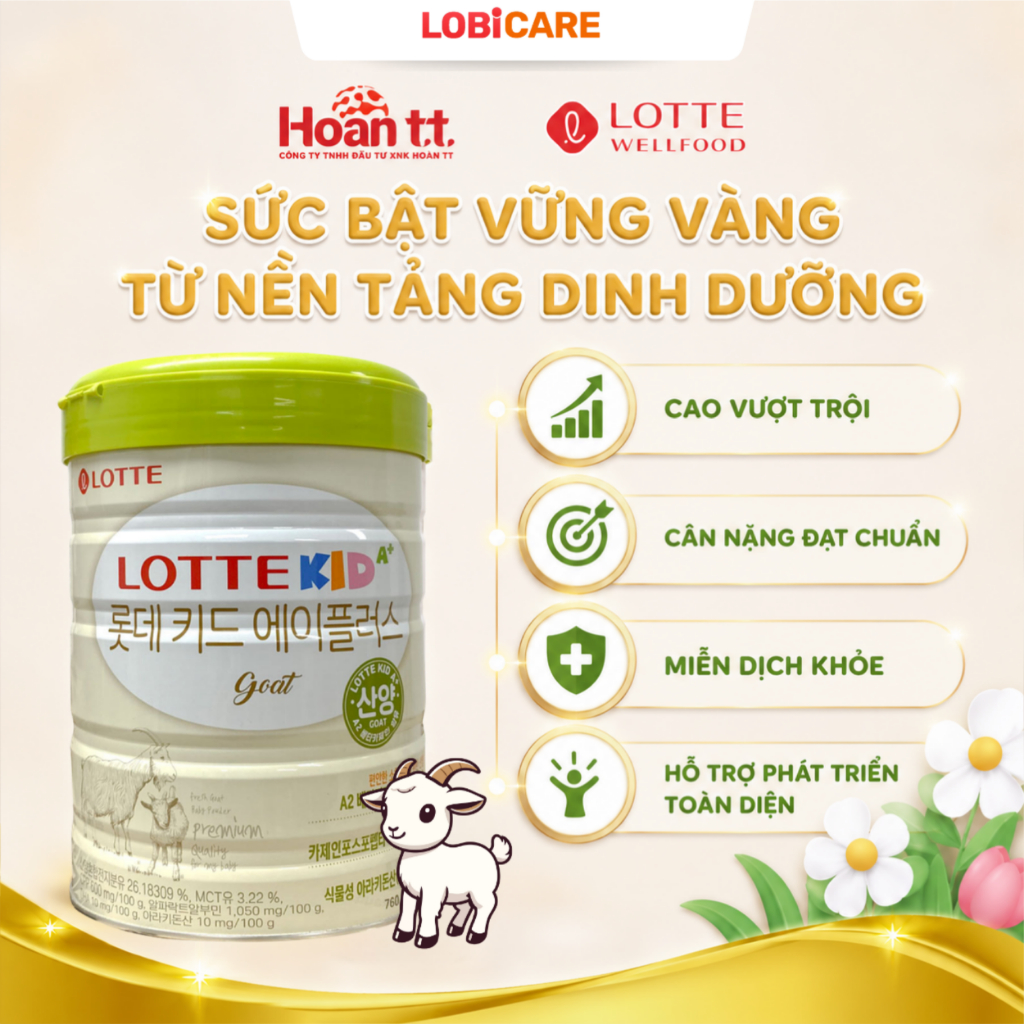 Sữa Dê Lotte Kid A+ Chính Hãng Lon 760G [ DATE T7/2027 ] – Giúp Bé Cao Lớn Khỏe Mạnh và Phát Triển Trí Não