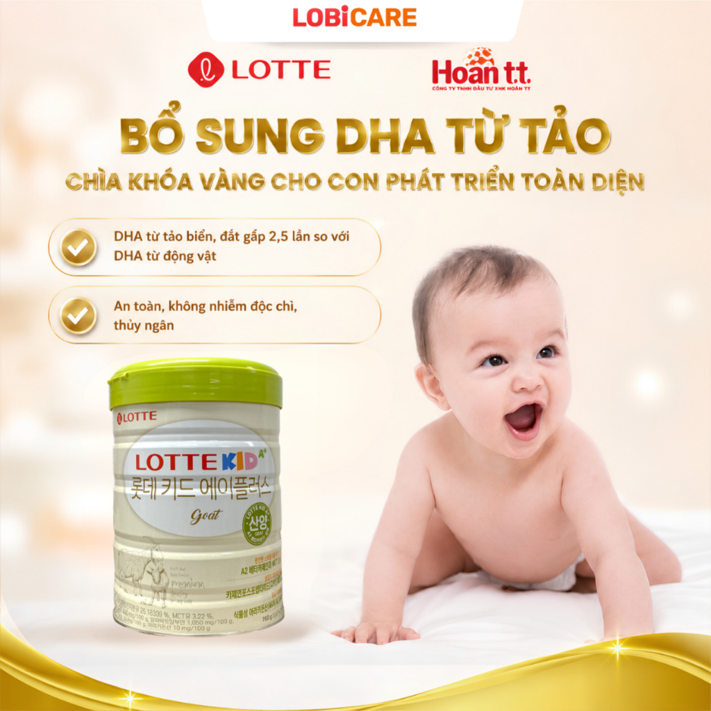 Sữa Dê Lotte Kid A+ Chính Hãng Lon 760G [ DATE T7/2027 ] – Giúp Bé Cao Lớn Khỏe Mạnh và Phát Triển Trí Não