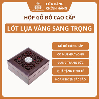 Hộp Gỗ Đỏ Đựng Trang Sức Vòng Tay Lót Lụa Vàng Cao Cấp 11x11x5cm - Mộc Trầm Hương MTH