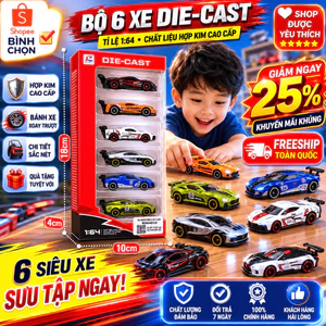Bộ 6 Xe Đồ Chơi Mini Kim Loại Cao Cấp Die-Cast 1:64 Xe Đồ Chơi Cho Bé Trai Quà Tặng Cho Bé