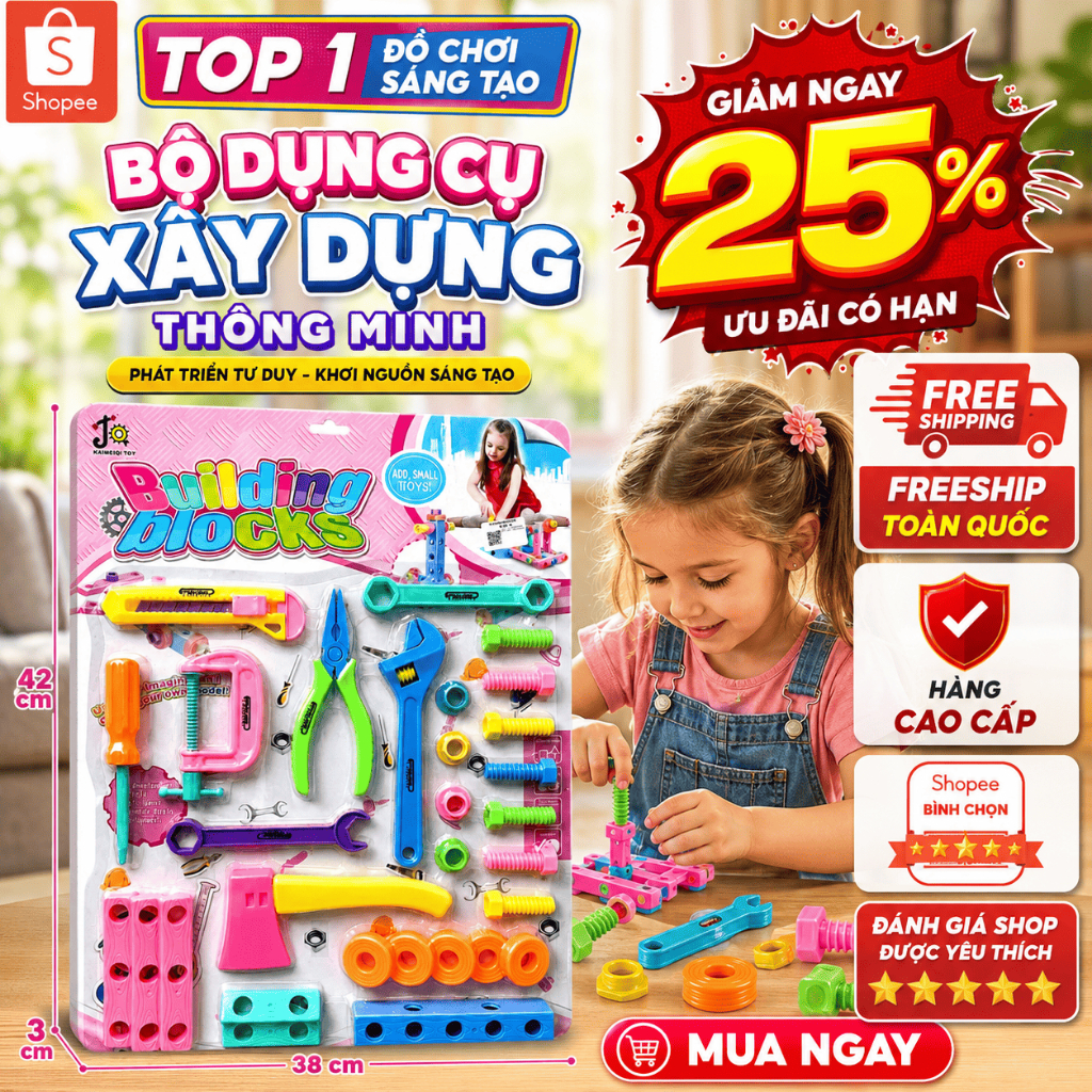 Bộ Đồ Chơi Dụng Cụ Sửa Chữa Cho Bé Kèm Ốc Vít Đồ Chơi Lắp Ráp Kỹ Năng Bé Trai Bé Gái