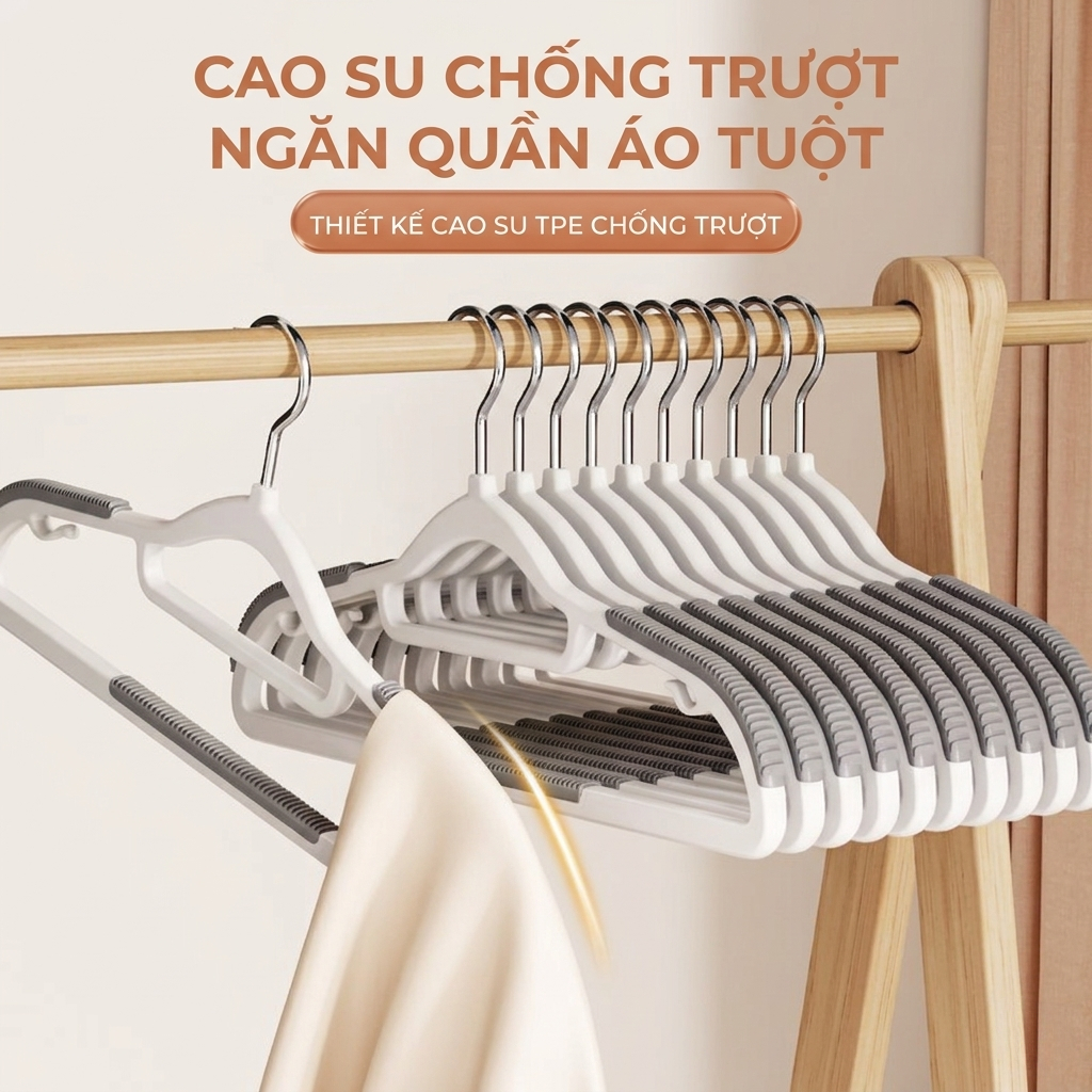 [ Combo 10-20-50 ] Móc Nhựa Treo Quần Áo Xoay 360 Độ – Chống Trượt, Chống Nhăn, Đệm Vai Cao Su