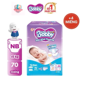 Tã dán Bobby XS70 bao bì mới ( newborn) siêu thấm - khô thoáng (Sơ sinh, dưới 5kg, 70 miếng)
