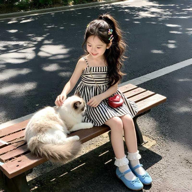 Váy sọc chất đũi xốp mát mẻ nhẹ nhàng cá tính cho bé gái 8kg-28kg