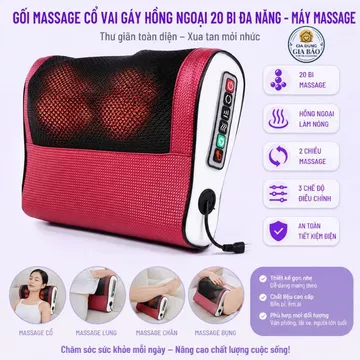 Gối Massage Hồng Ngoại cổ vai gáy, máy massage 20 bi cao cấp hỗ trợ mát xa vùng cổ,vai gáy toàn thân