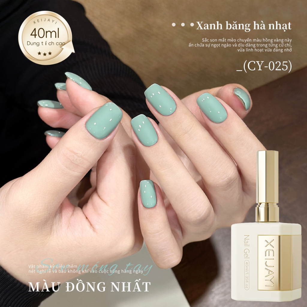 XEIJAYI 40ml - Sơn móng tay dạng gel màu xanh bạc hà, bền màu và phù hợp cho mọi mùa.