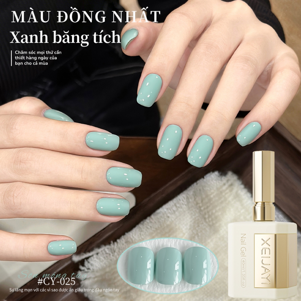 XEIJAYI 40ml - Sơn móng tay dạng gel màu xanh bạc hà, bền màu và phù hợp cho mọi mùa.