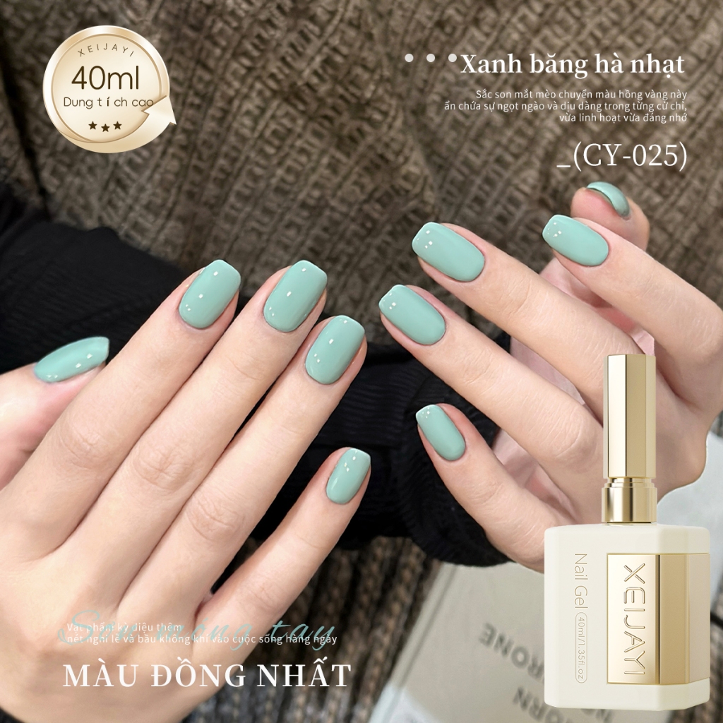 XEIJAYI 40ml - Sơn móng tay dạng gel màu xanh bạc hà, bền màu và phù hợp cho mọi mùa.